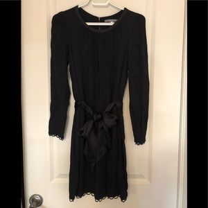 Tegan black long sleeved belted dress